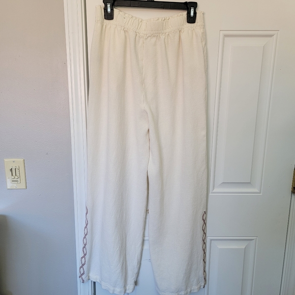 Soft Surroundings Mirage Embroidered Wide Leg Pants Cream With Red Trim Size Med - Picture 7 of 13